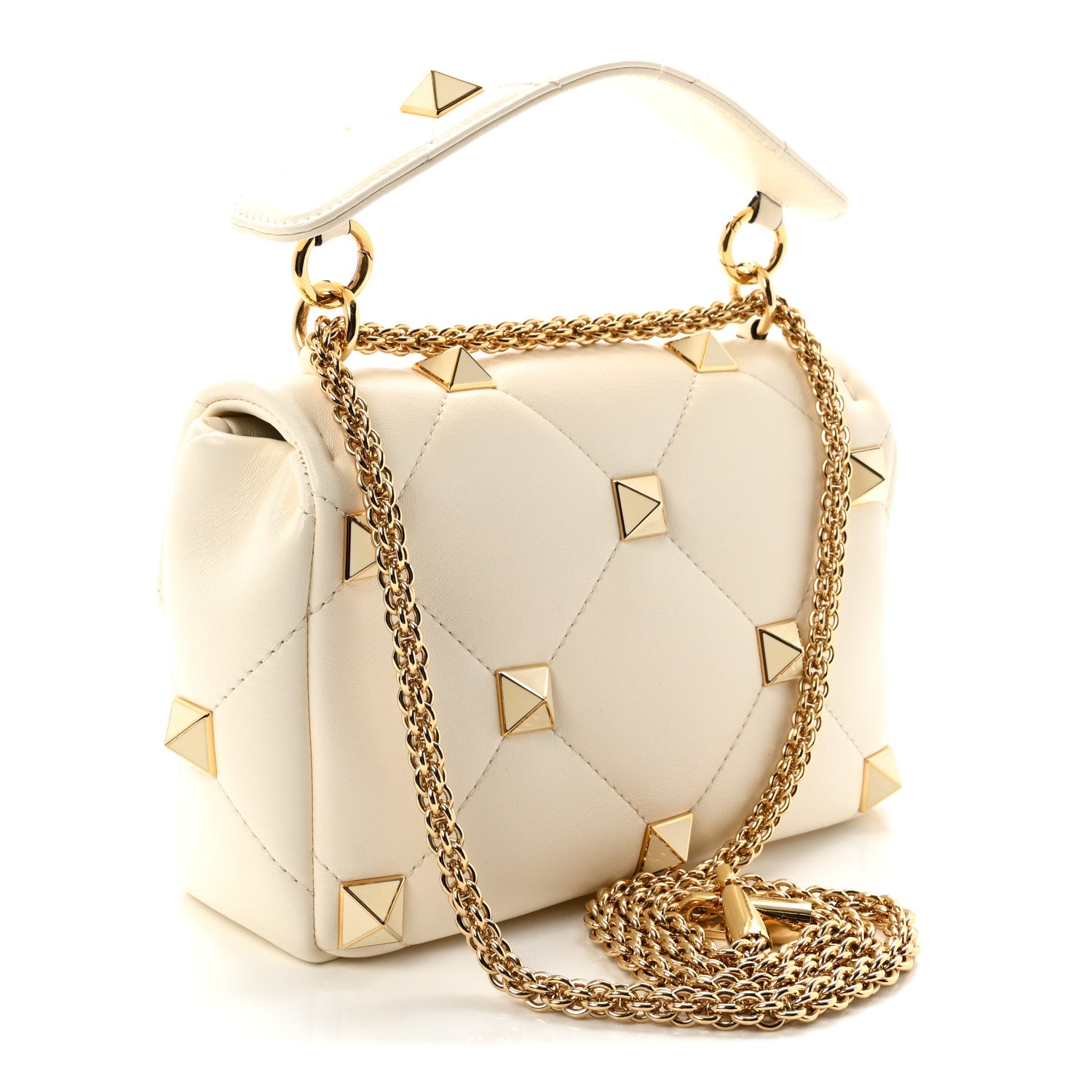 Valentino Garavani Nappa Enamel Medium Roman Stud Shoulder Bag Ivory 3 of 9
