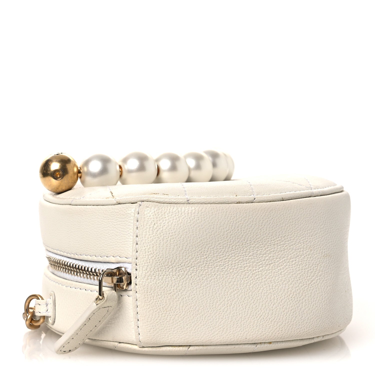 Chanel Lambskin Quilted Pearl Round Clutch With Chain White 4 of 11