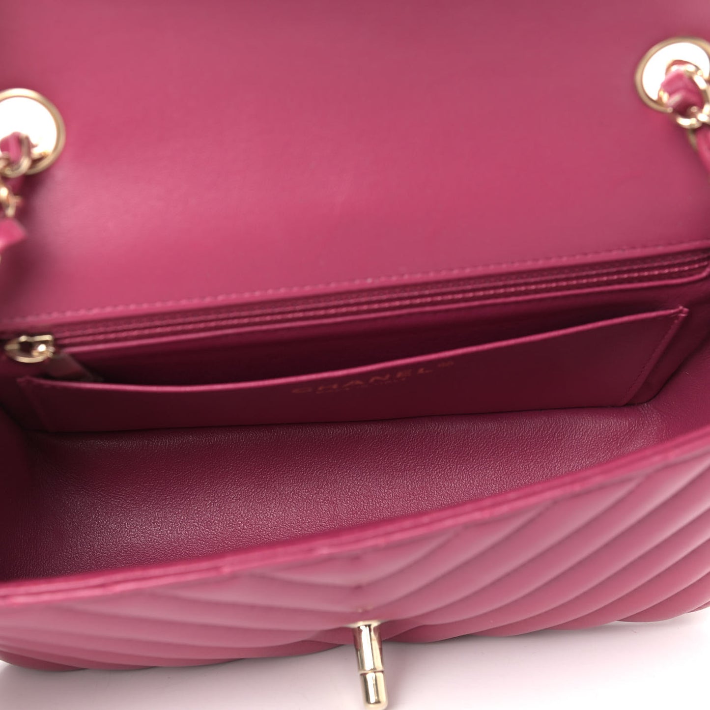 Lambskin Chevron Quilted Mini Rectangular Flap Dark Pink