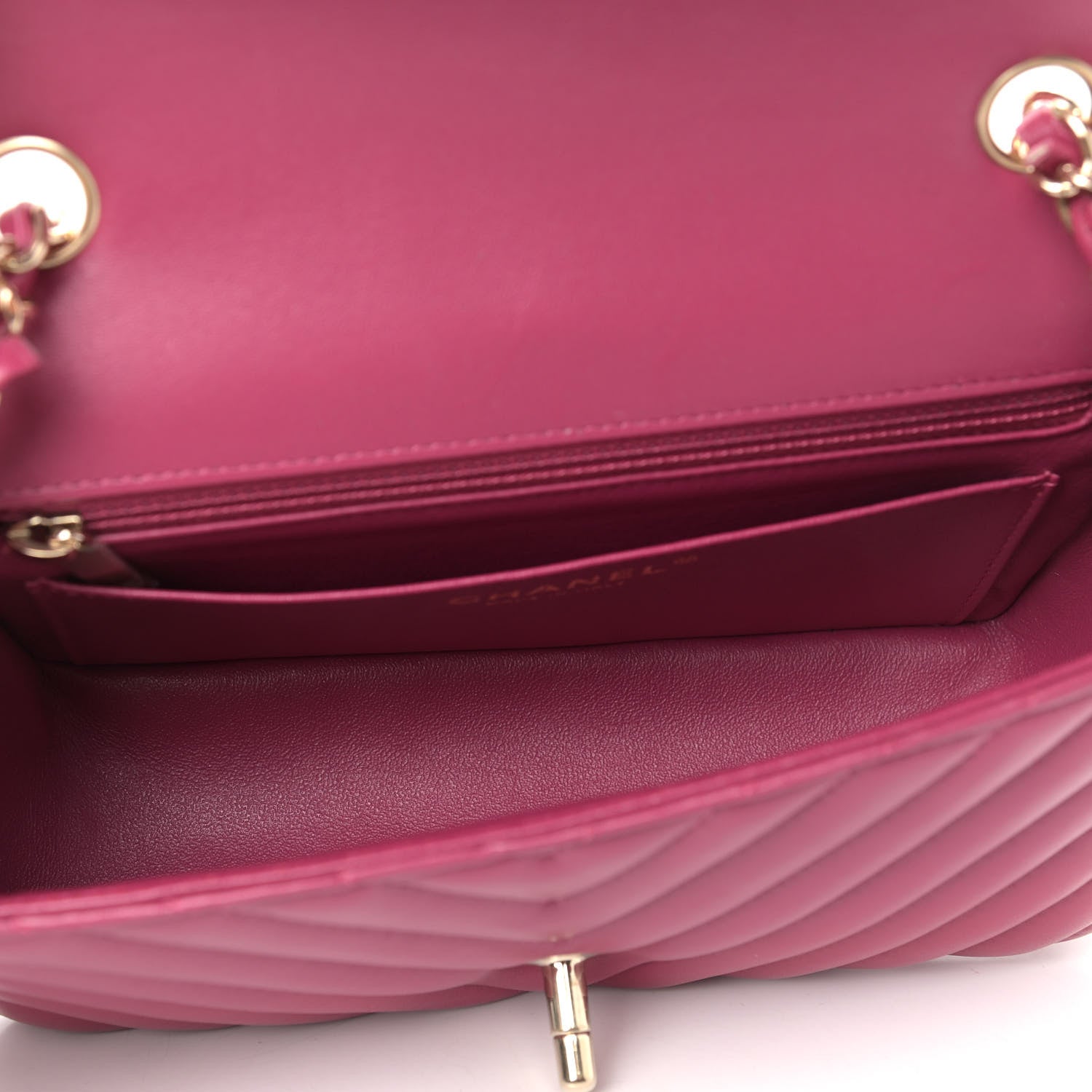 Chanel Lambskin Chevron Quilted Mini Rectangular Flap Dark Pink 4 of 9