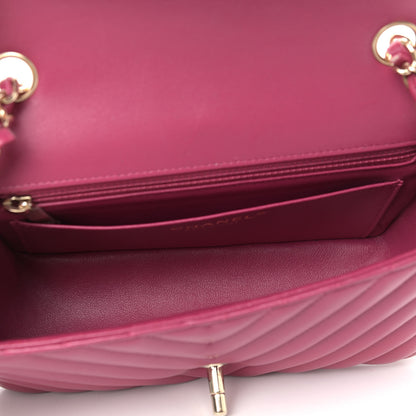 Chanel Lambskin Chevron Quilted Mini Rectangular Flap Dark Pink 4 of 9