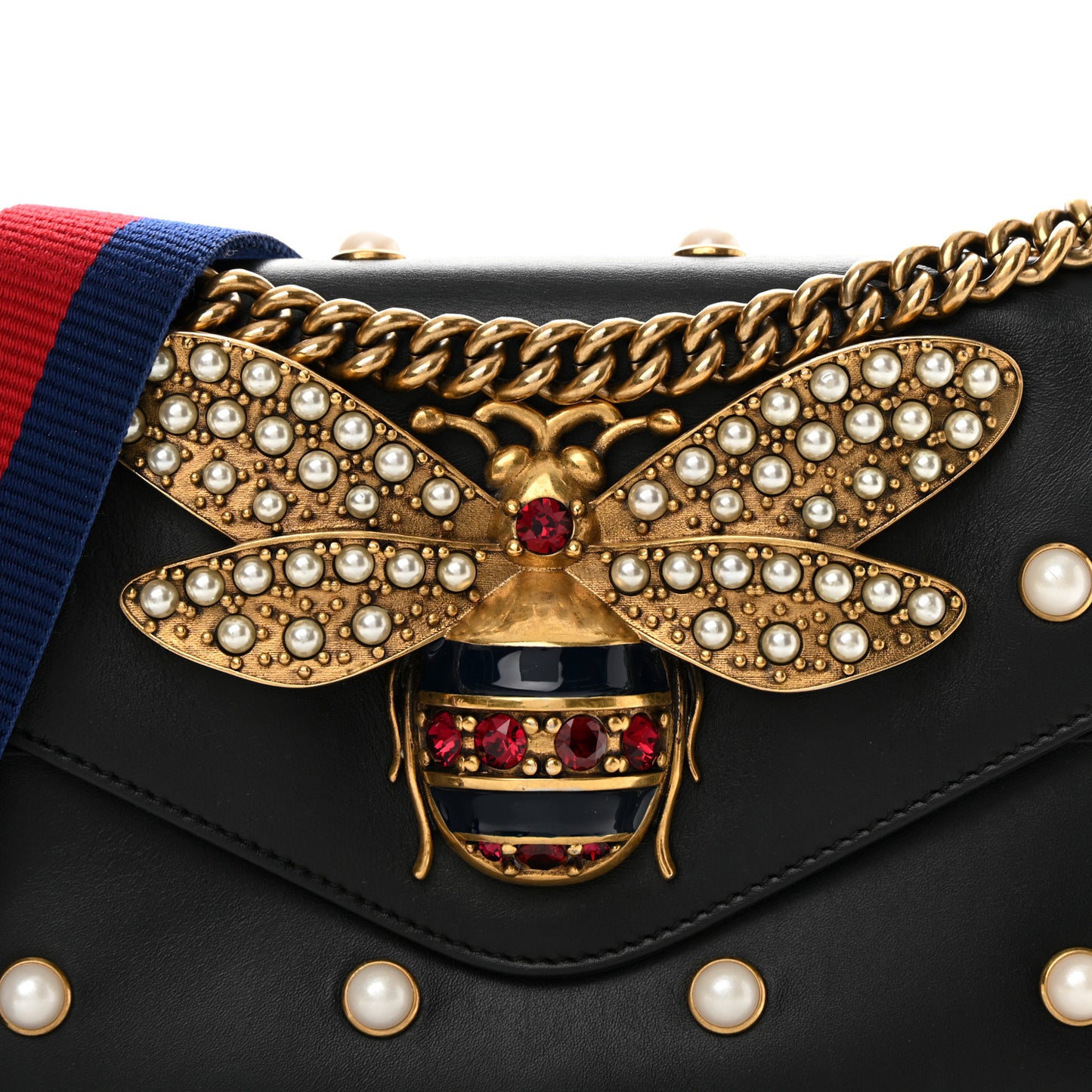 Nappa Pearl Studded Mini Queen Margaret Broadway Shoulder Bag Black