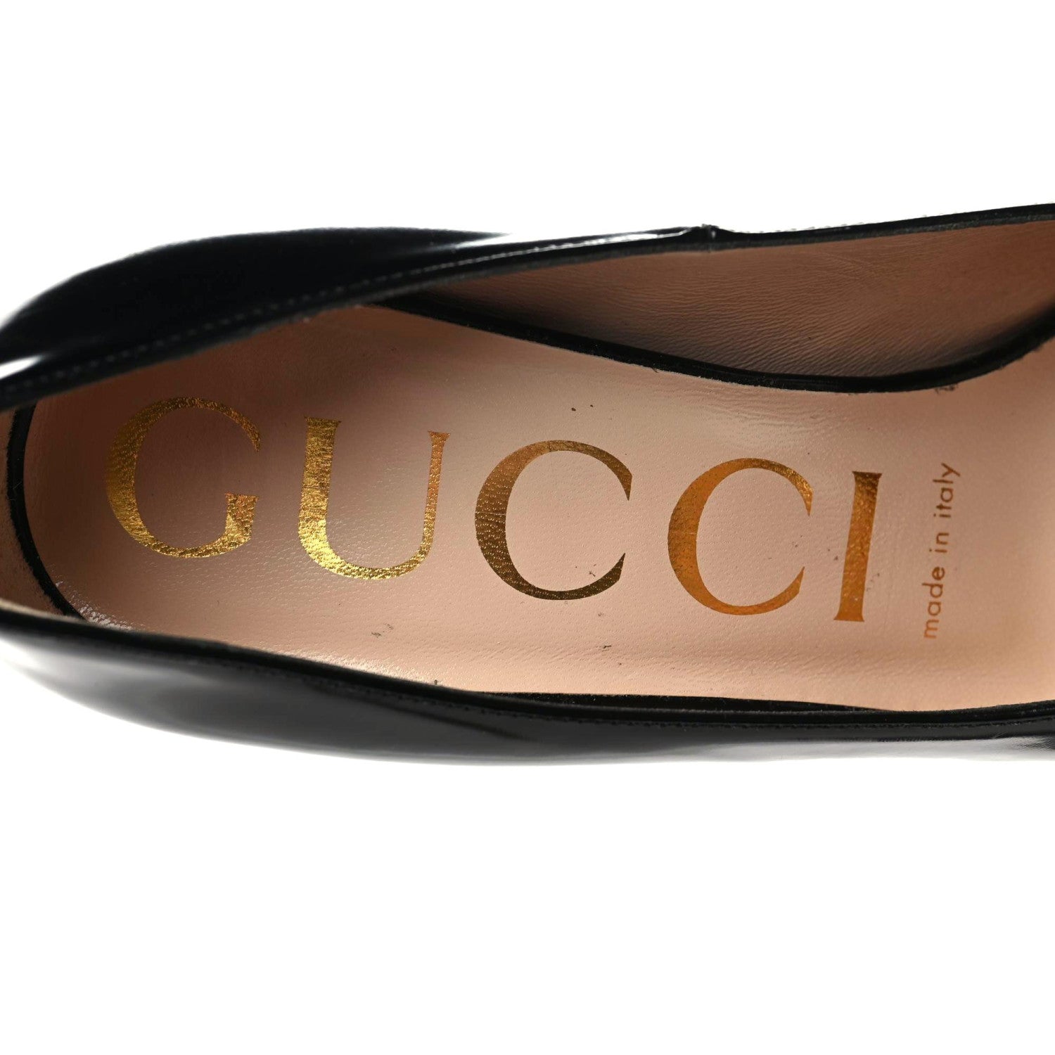 Gucci Polished Calfskin Removable Bee Elaisa Platform High Heel Pumps 37 Black 8 of 11