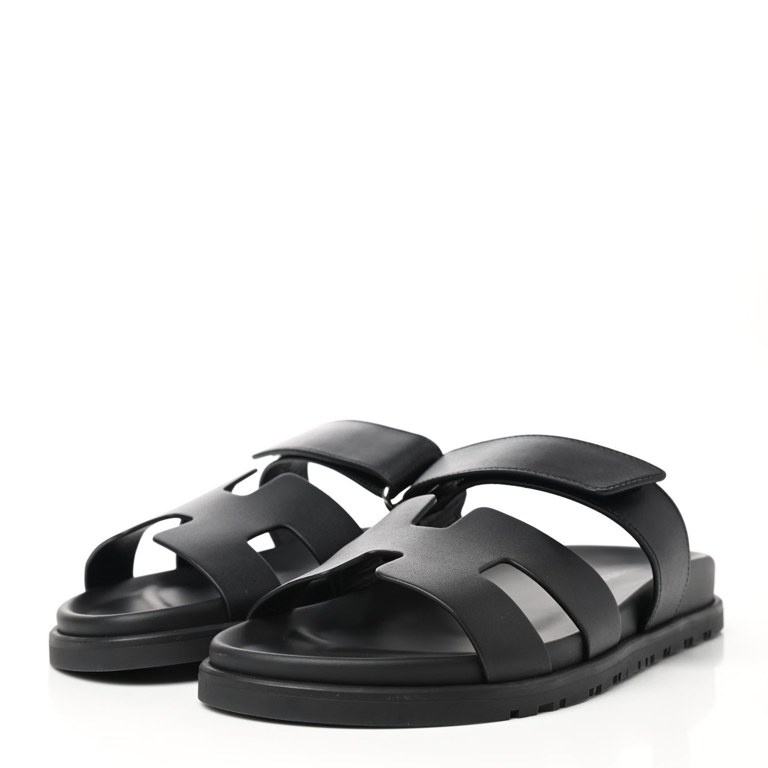 Hermes Calfskin Womens Chypre Sandals 38.5 Black 3 of 9
