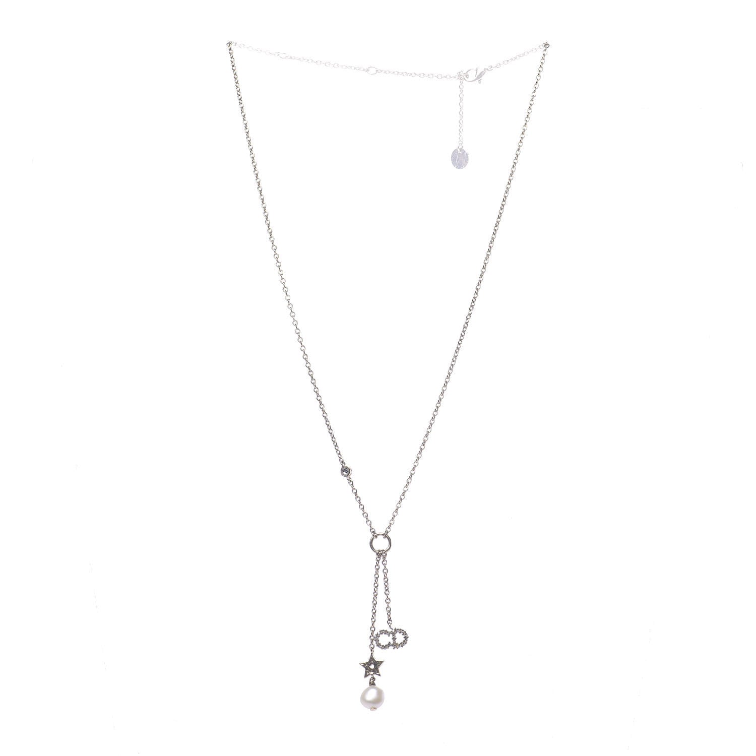 Christian Dior Crystal Pearl Shiny-D Tribal Long Necklace Gold 3 of 8