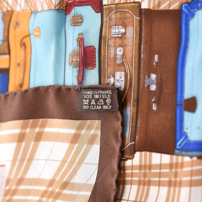 Hermes Silk H en Voyage Pocket Square Bleu Klein Marron Camel 4 of 5