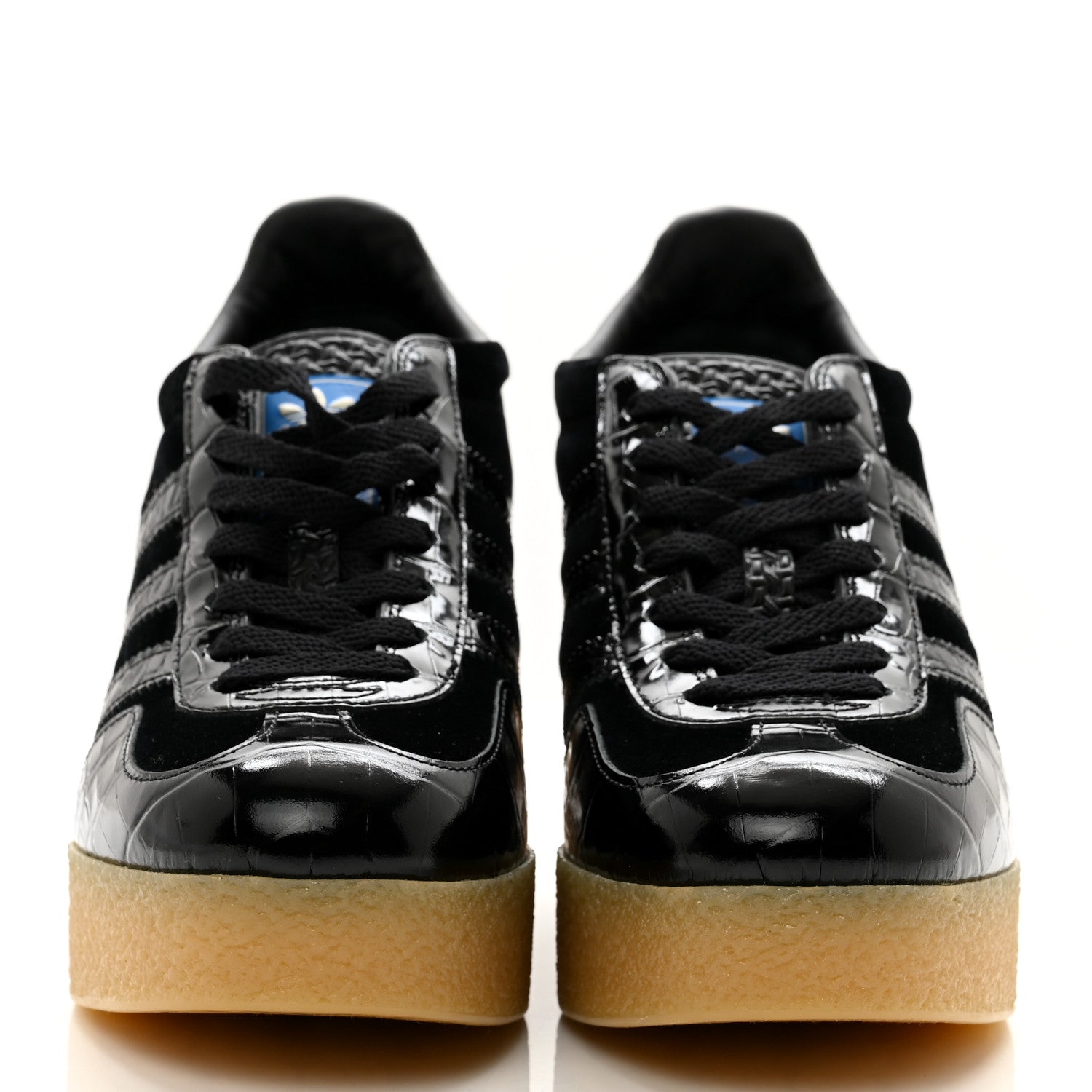 Gucci X ADIDAS Velvet Crocodile Embossed Gazelle Wedge Sneakers 39 Black 2 of 9