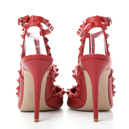 Valentino Garavani Calfskin Lacquered Monochrome Rockstud Ankle Strap 100mm Pumps 38.5 Rosso Valentino 7 of 9