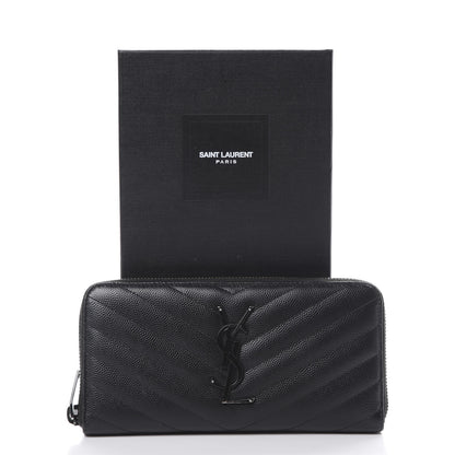 Saint Laurent Grain De Poudre Matelasse Chevron Monogram Zip Around Wallet Black 10 of 10
