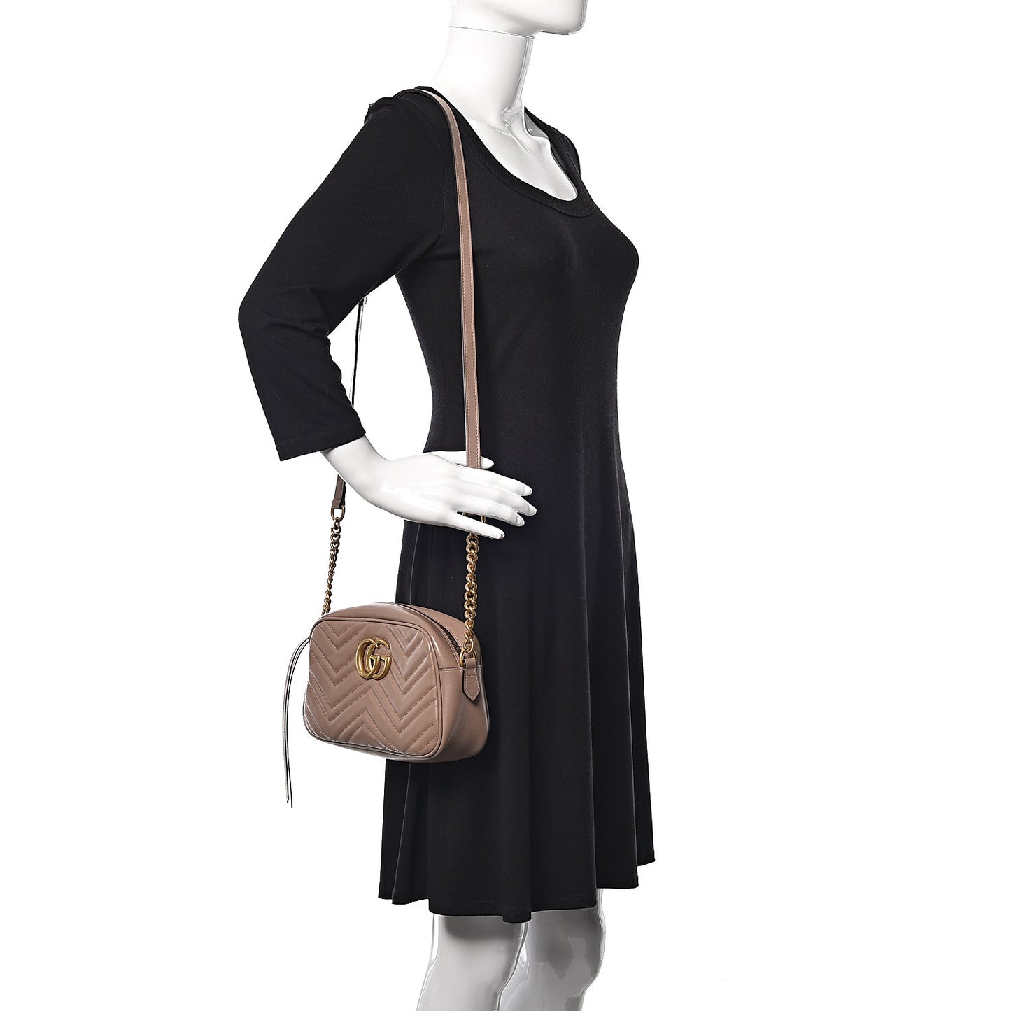 Calfskin Matelasse Small GG Marmont Chain Shoulder Bag Taupe