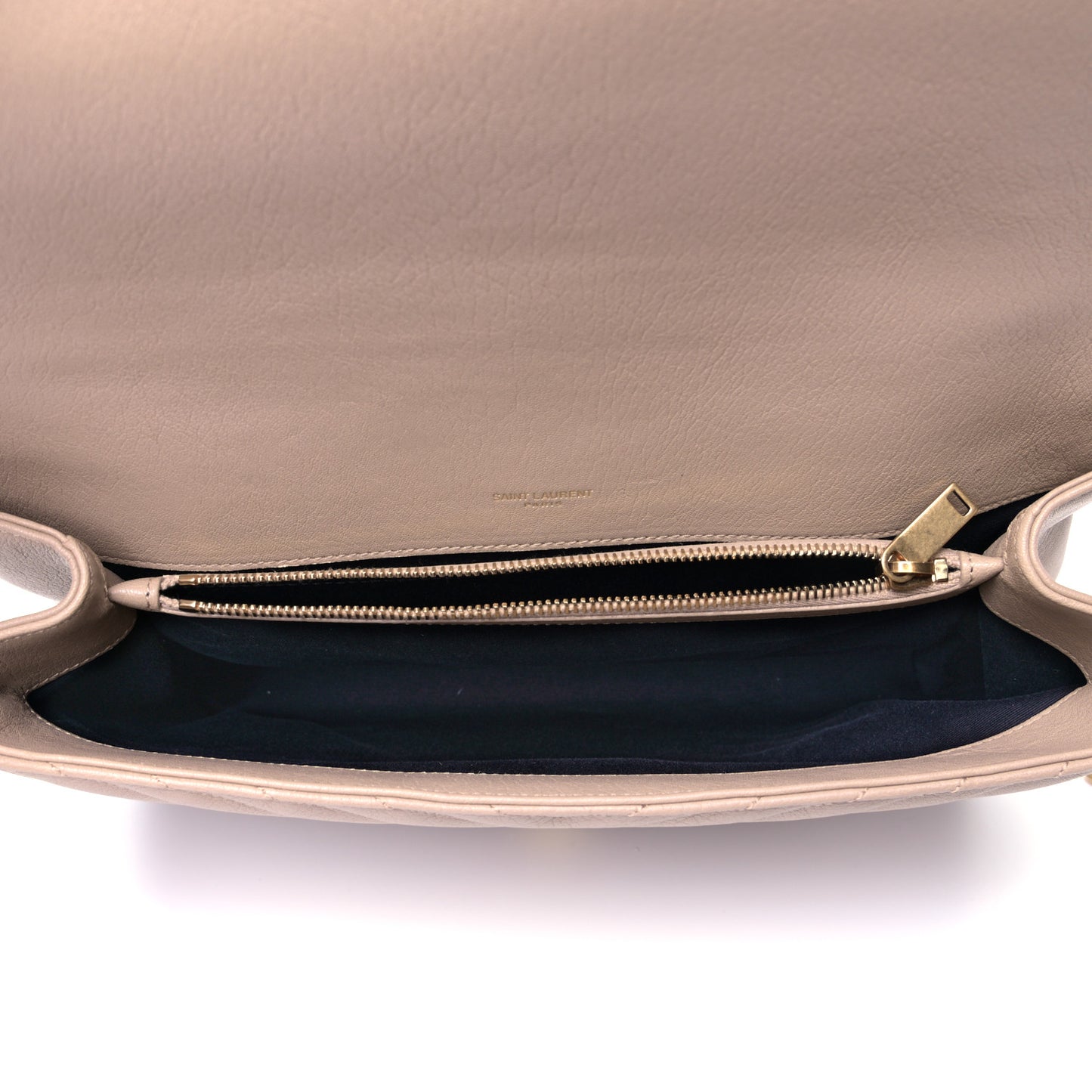 Sheepskin Matelasse Chevron Monogram Large College Satchel Beige