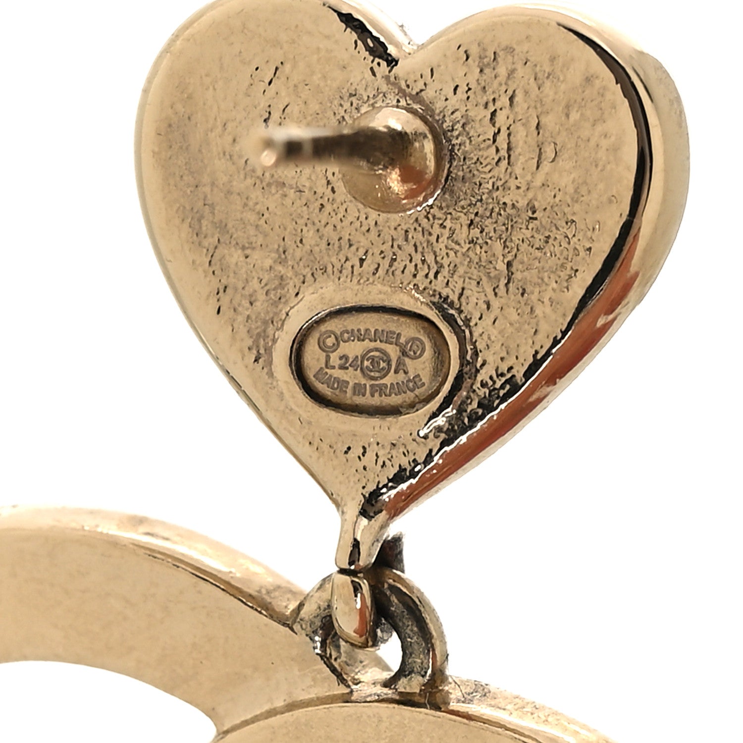 Chanel Metal Enamel CC Heart Drop Earrings Gold Black Pink 4 of 5