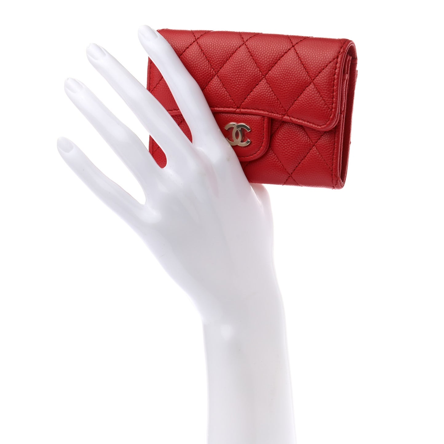 Caviar Quilted Flap Card Holder Wallet Red
