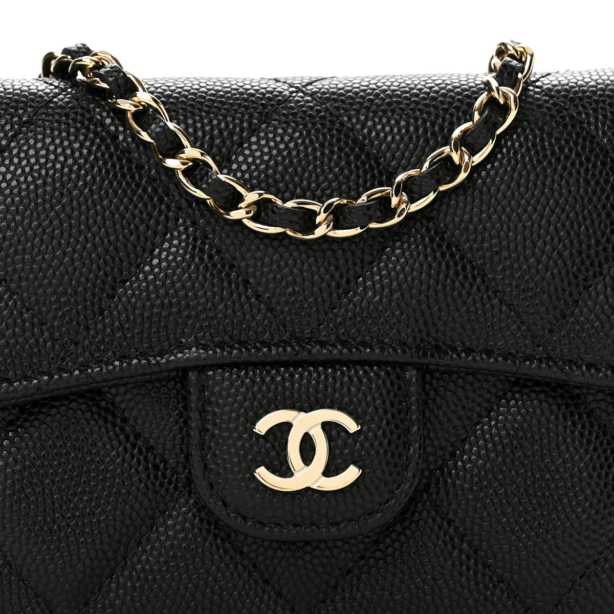 Caviar Quilted Flap Card Holder On Chain Black
