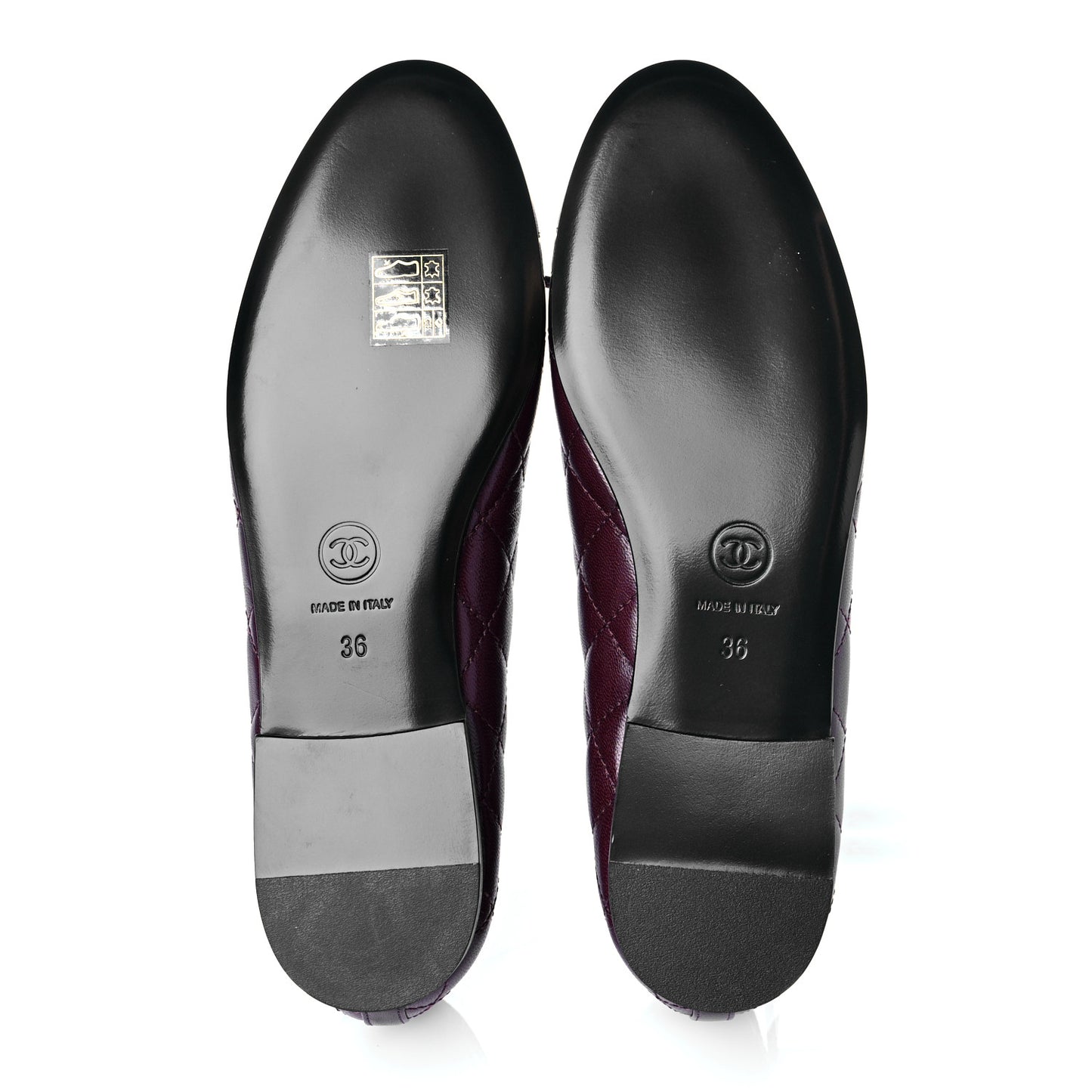 Crumpled Lambskin Quilted CC Cap Toe Ballerina Flats 36 Burgundy