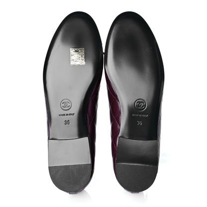 Chanel Crumpled Lambskin Quilted CC Cap Toe Ballerina Flats 36 Burgundy 6 of 10