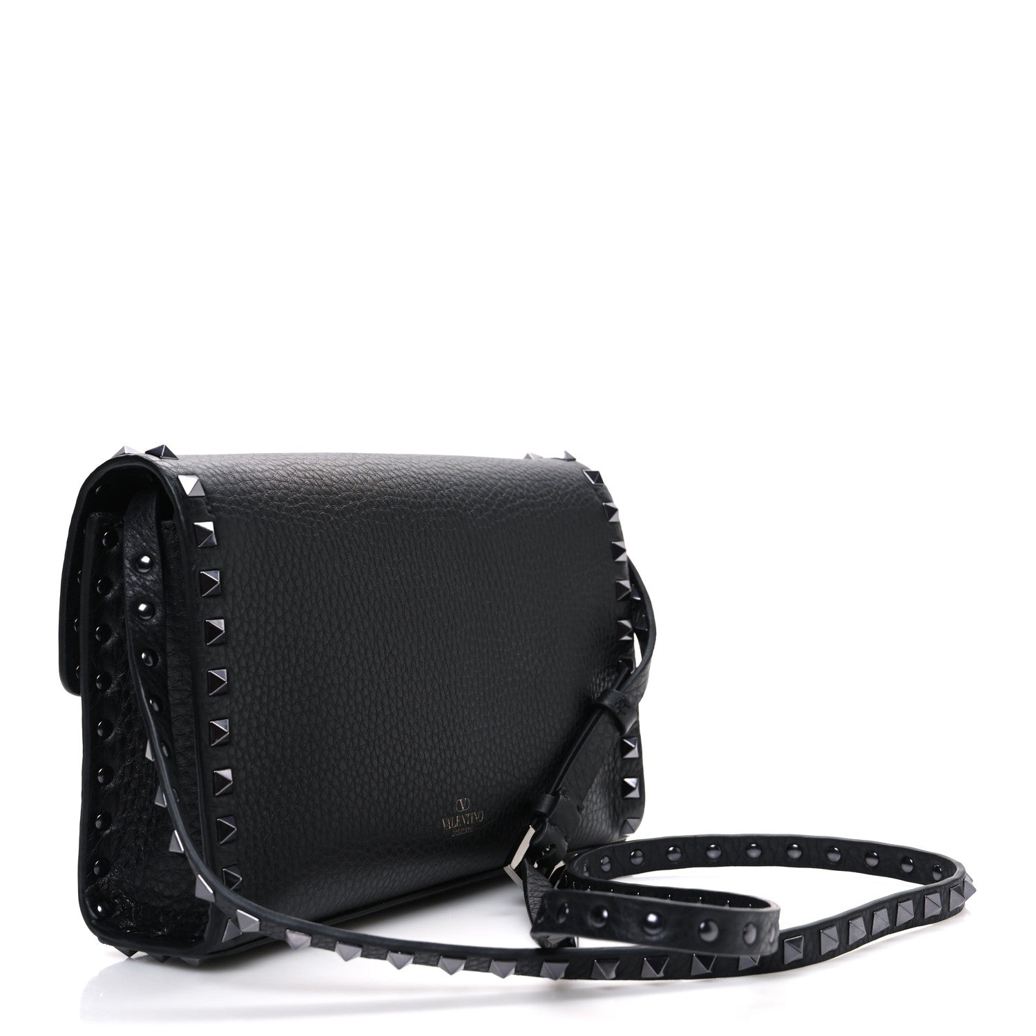 Valentino Garavani Pebbled Calfskin Monochrome Medium Rockstud Flip Lock Crossbody Bag Black 3 of 9
