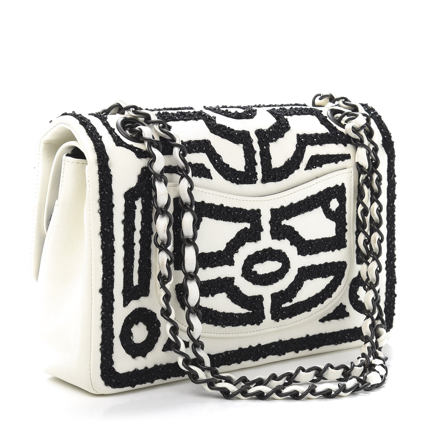 Chanel Lambskin Crystal Embroidered Medium Garden Of Versailles Double Flap Black White 3 of 17