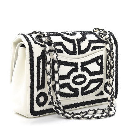 Chanel Lambskin Crystal Embroidered Medium Garden Of Versailles Double Flap Black White 3 of 17