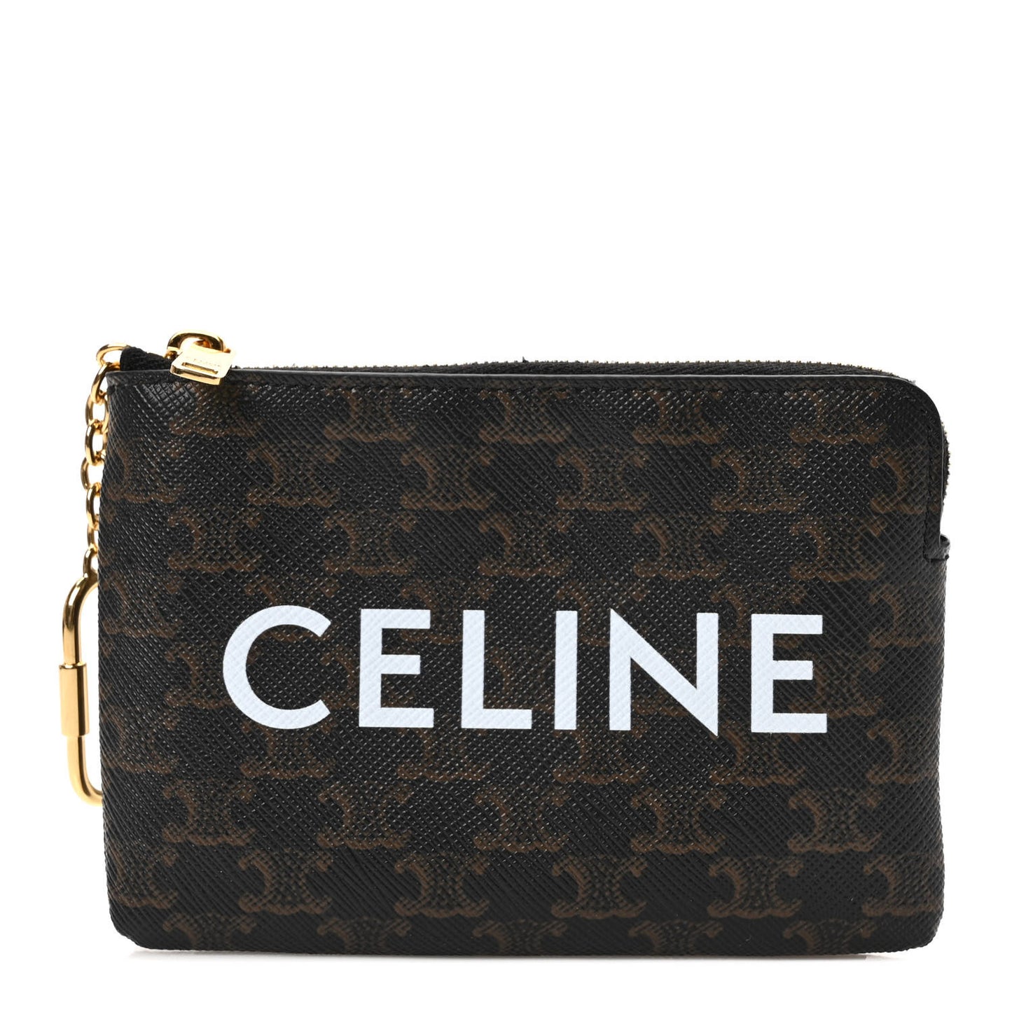 Triomphe Canvas Logo Coin and Card Pouch With Hook Black
