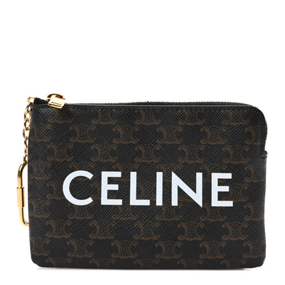 Celine Triomphe Canvas Logo Coin and Card Pouch With Hook Black 1 of 6