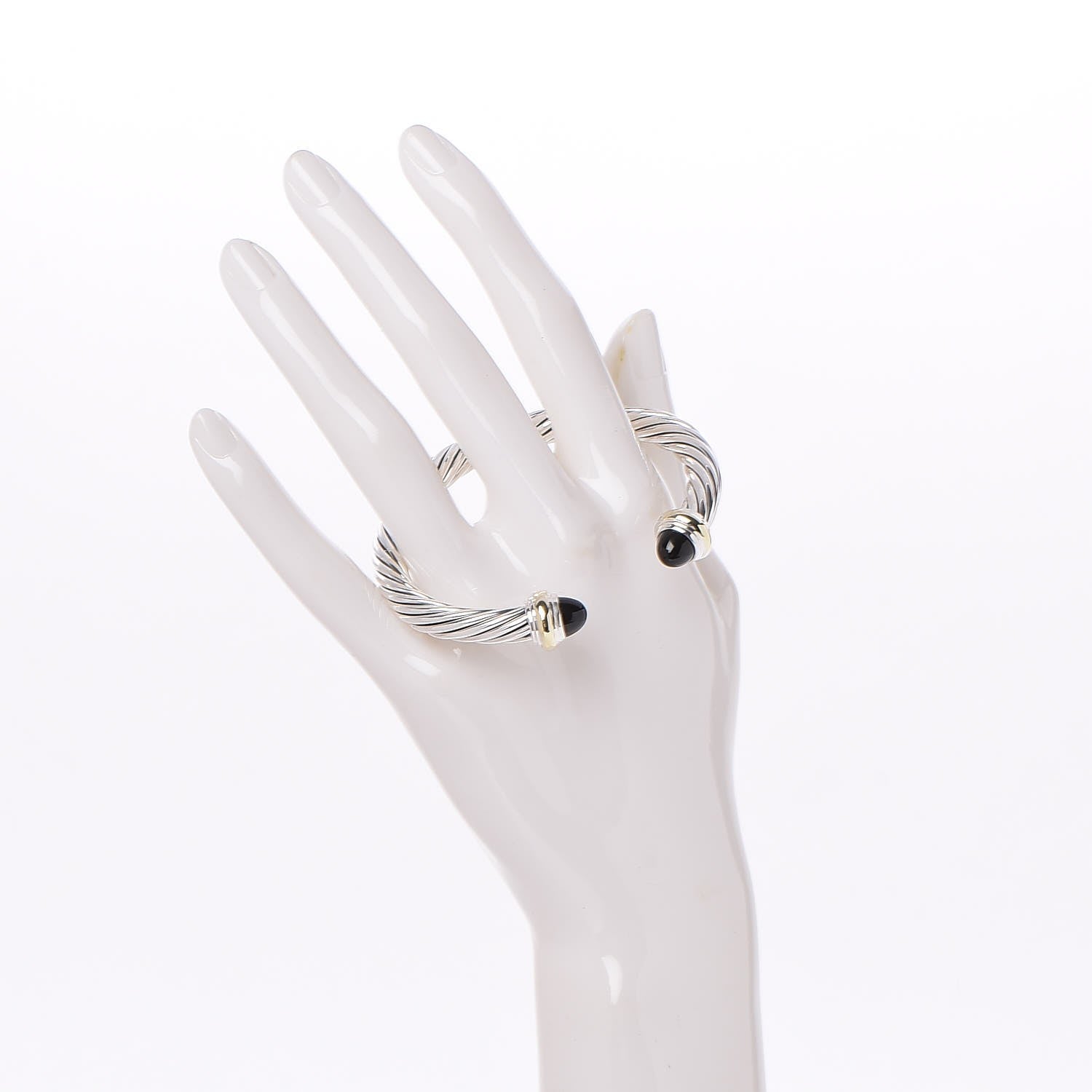 David Yurman Sterling Silver 14K Yellow Gold Black Onyx 7mm Cable Classics Bracelet 2 of 5