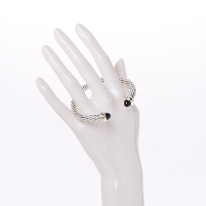 David Yurman Sterling Silver 14K Yellow Gold Black Onyx 7mm Cable Classics Bracelet 2 of 5