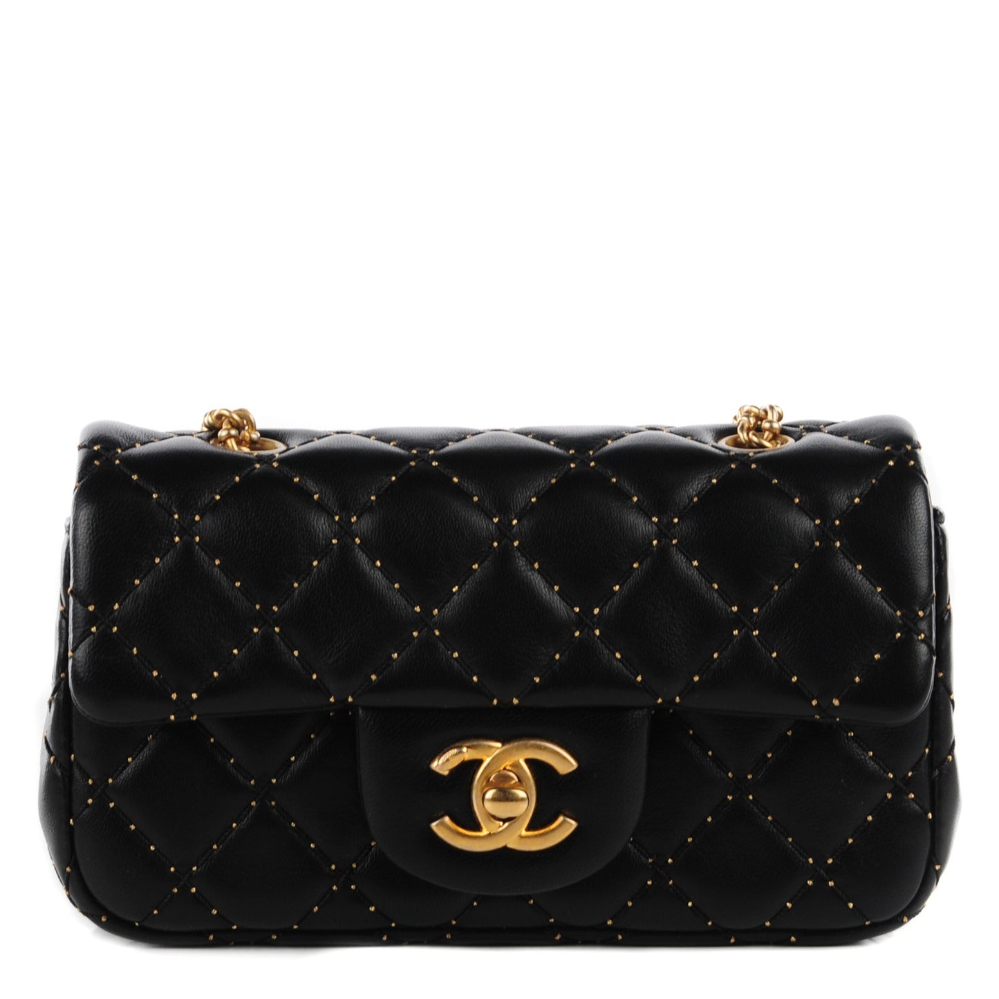 Lambskin Quilted Extra Mini Beaded Flap Black