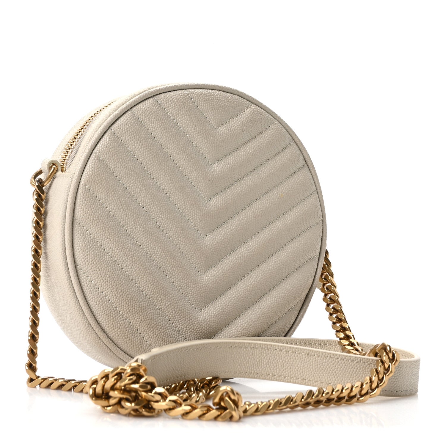 Saint Laurent Grain De Poudre Matelasse Chevron Quilted Round Vinyle Camera Bag Crema Soft 2 of 9