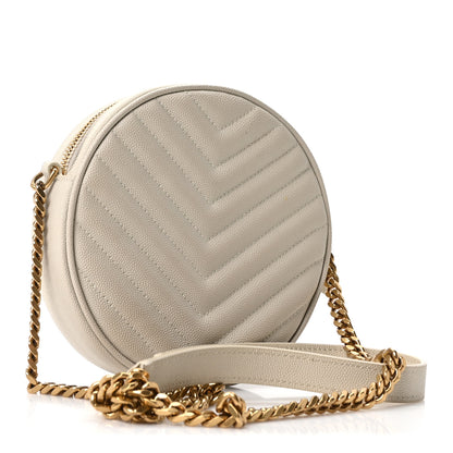 Saint Laurent Grain De Poudre Matelasse Chevron Quilted Round Vinyle Camera Bag Crema Soft 2 of 9