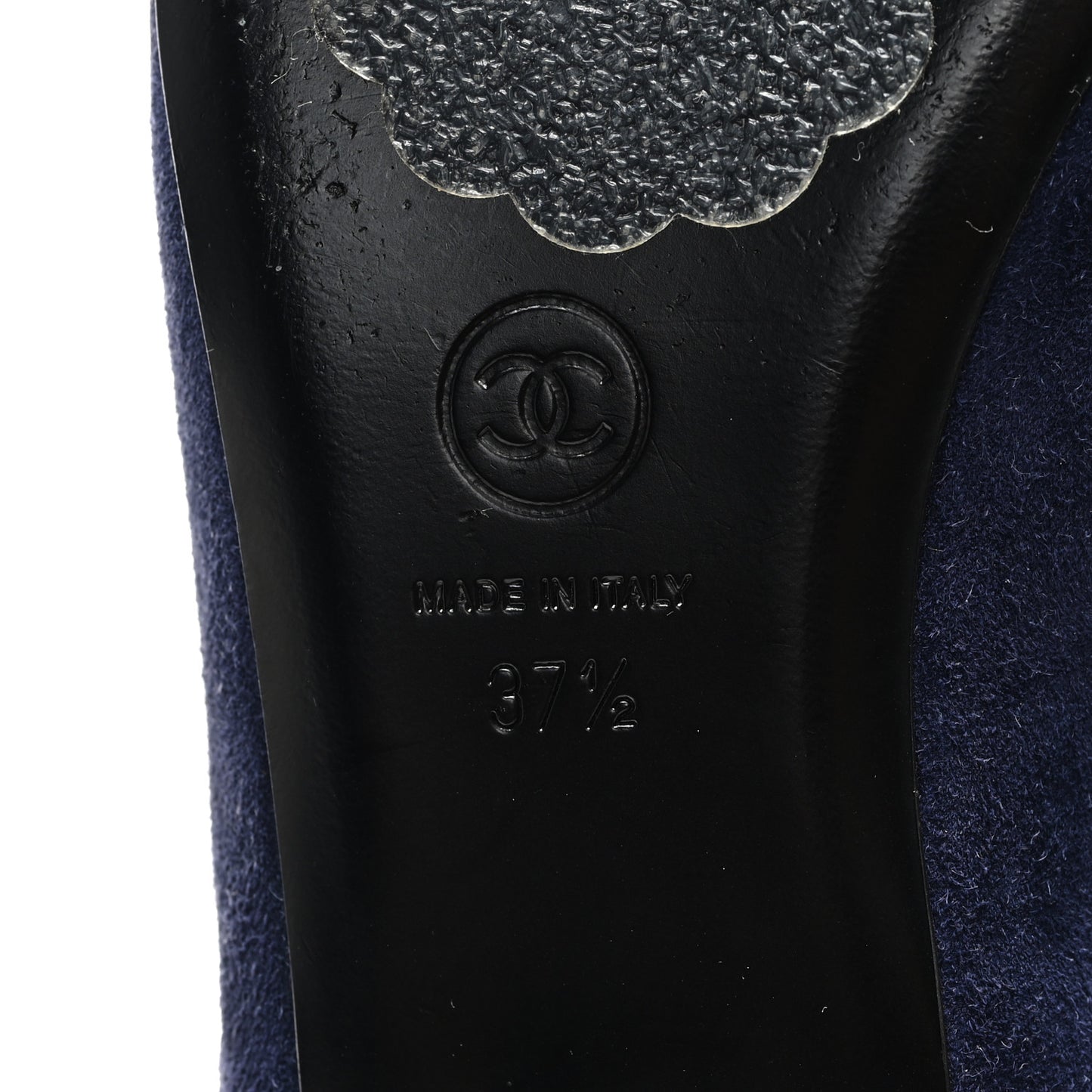 Suede Calfskin Grosgrain Crystal CC Star Mules  37.5 Blue Black