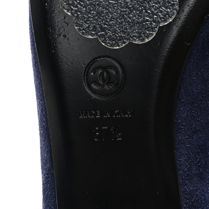 Chanel Suede Calfskin Grosgrain Crystal CC Star Mules  37.5 Blue Black 7 of 9