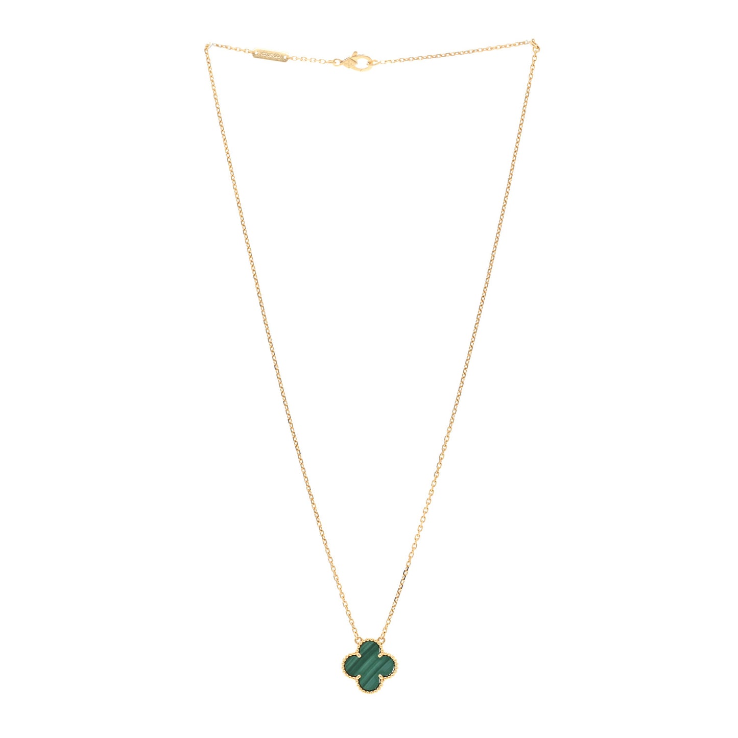 18K Yellow Gold Malachite Vintage Alhambra Pendant Necklace