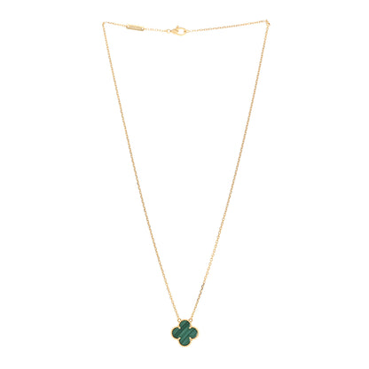 Van Cleef & Arpels 18K Yellow Gold Malachite Vintage Alhambra Pendant Necklace 3 of 5