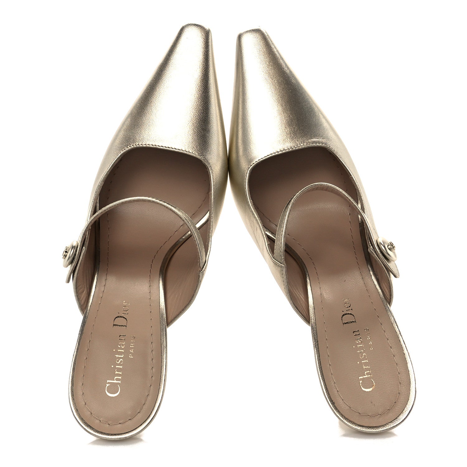 Christian Dior Laminated Lambskin Captured Mules 39.5 Pale Gold 2 of 10