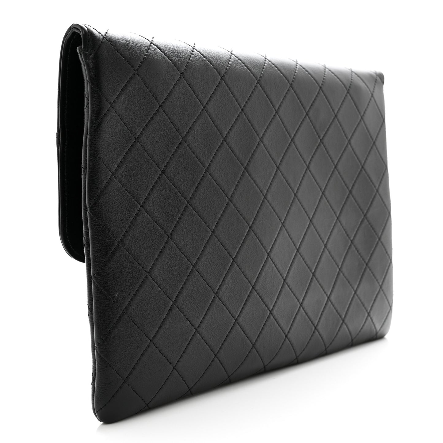 Calfskin Quilted CC Flap Clutch Black