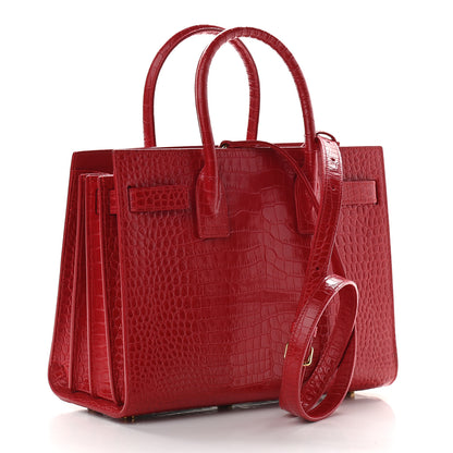 Saint Laurent Calfskin Crocodile Embossed Baby Sac De Jour Red 3 of 8