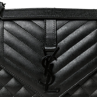 Saint Laurent Grain De Poudre Textured Mixed Matelasse Triquilt Medium Monogram Monochrome Satchel Black 9 of 12