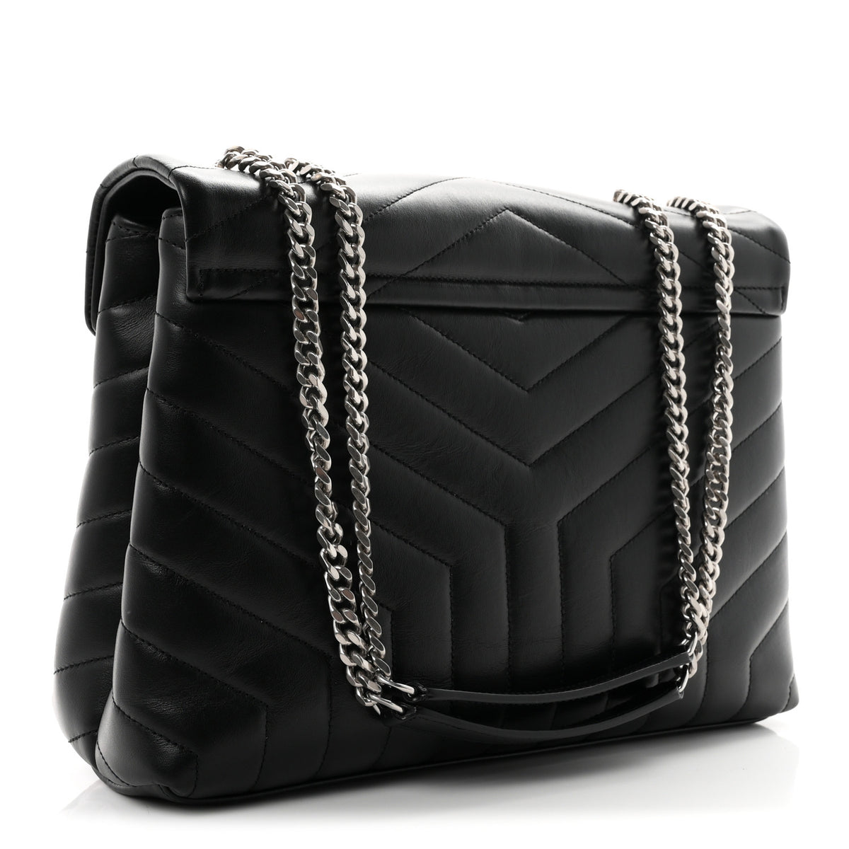 Calfskin Y Quilted Monogram Medium Loulou Chain Satchel Black