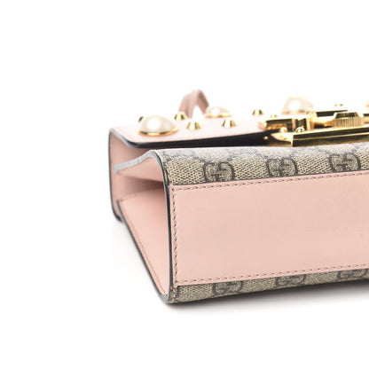 Gucci GG Supreme Monogram Calfskin Studded Small Padlock Shoulder Bag Beige Perfect Pink 7 of 9