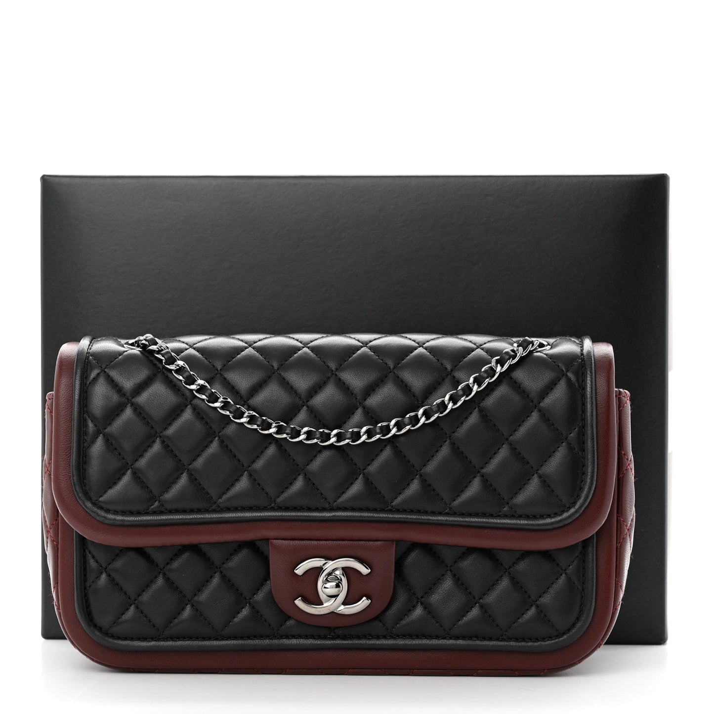 Lambskin Quilted Classic Twist Flap Bag Black Bordeaux Black Bordeaux