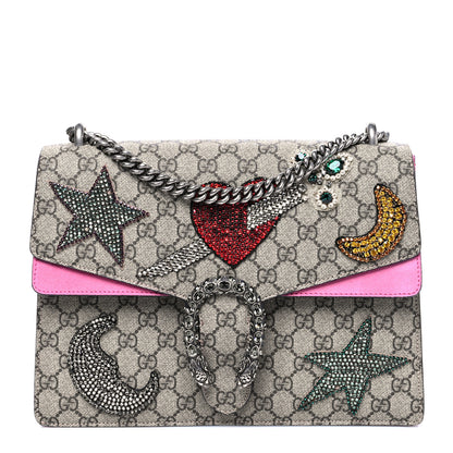 Gucci GG Supreme Monogram Suede Pierced Heart Embroidered Medium Dionysus Shoulder Bag Beige Ebony Pink Tropical Flower 1 of 12