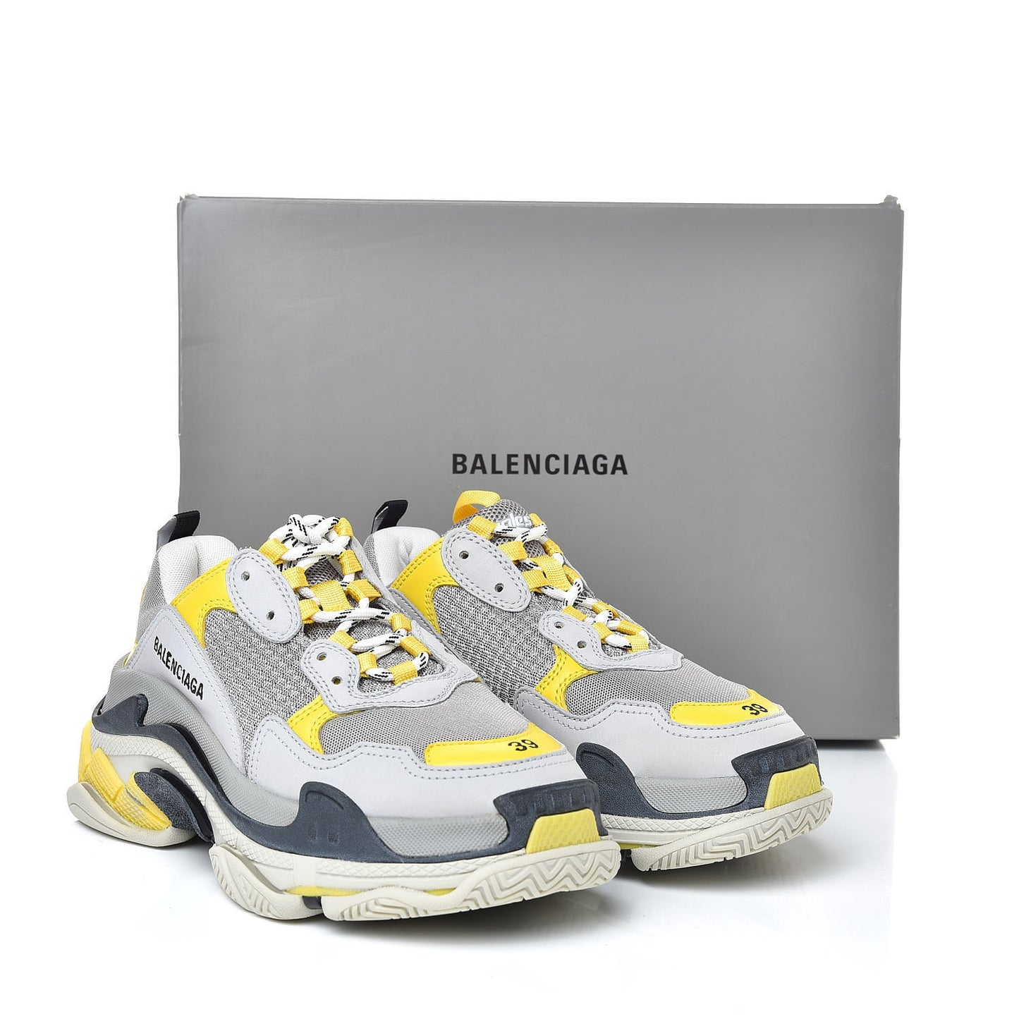 Fabric Mesh Womens Triple S Sneakers 39 Yellow Grey White