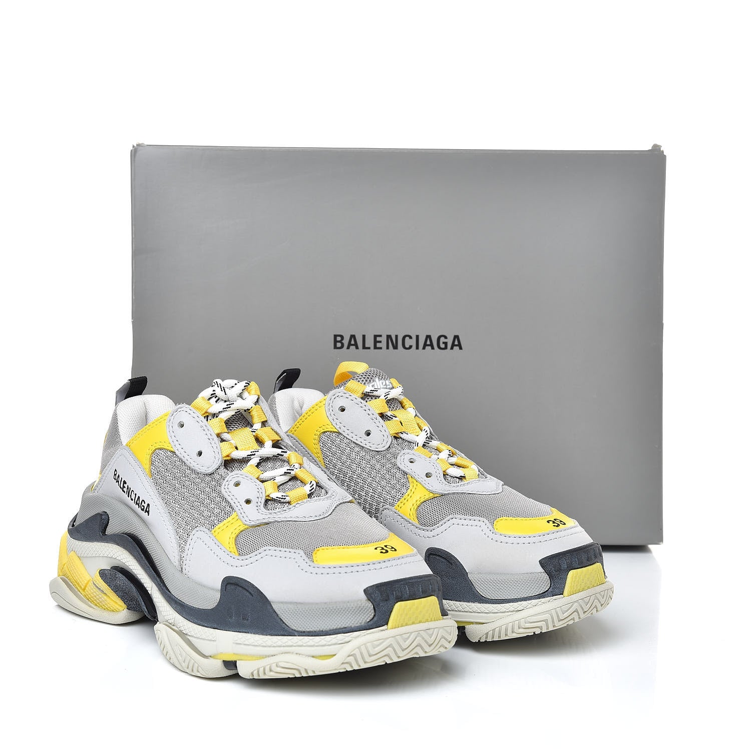 Balenciaga Fabric Mesh Womens Triple S Sneakers 39 Yellow Grey White 9 of 9