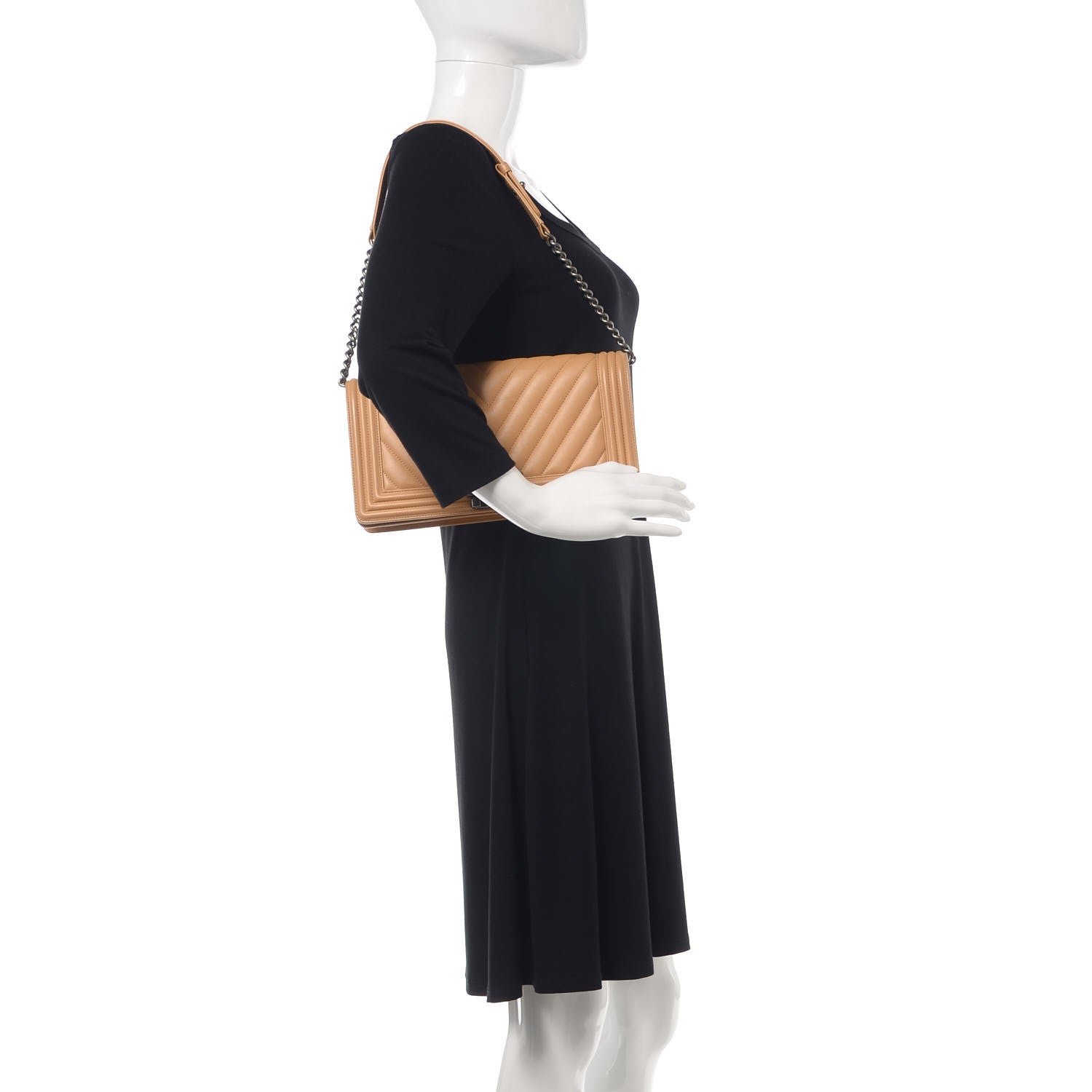 Chanel Calfskin Chevron Quilted Boy Convertible Clutch Flap Beige 2 of 16