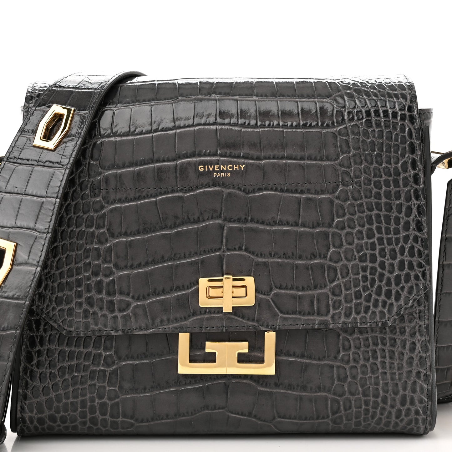 Calfskin Crocodile Embossed Medium Eden Storm Grey
