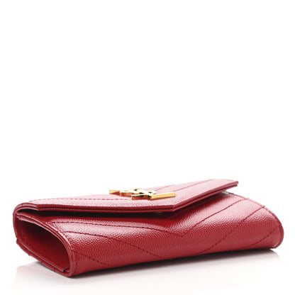 Saint Laurent Grain De Poudre Matelasse Chevron Small Monogram Envelope Wallet Rouge Eros 4 of 8