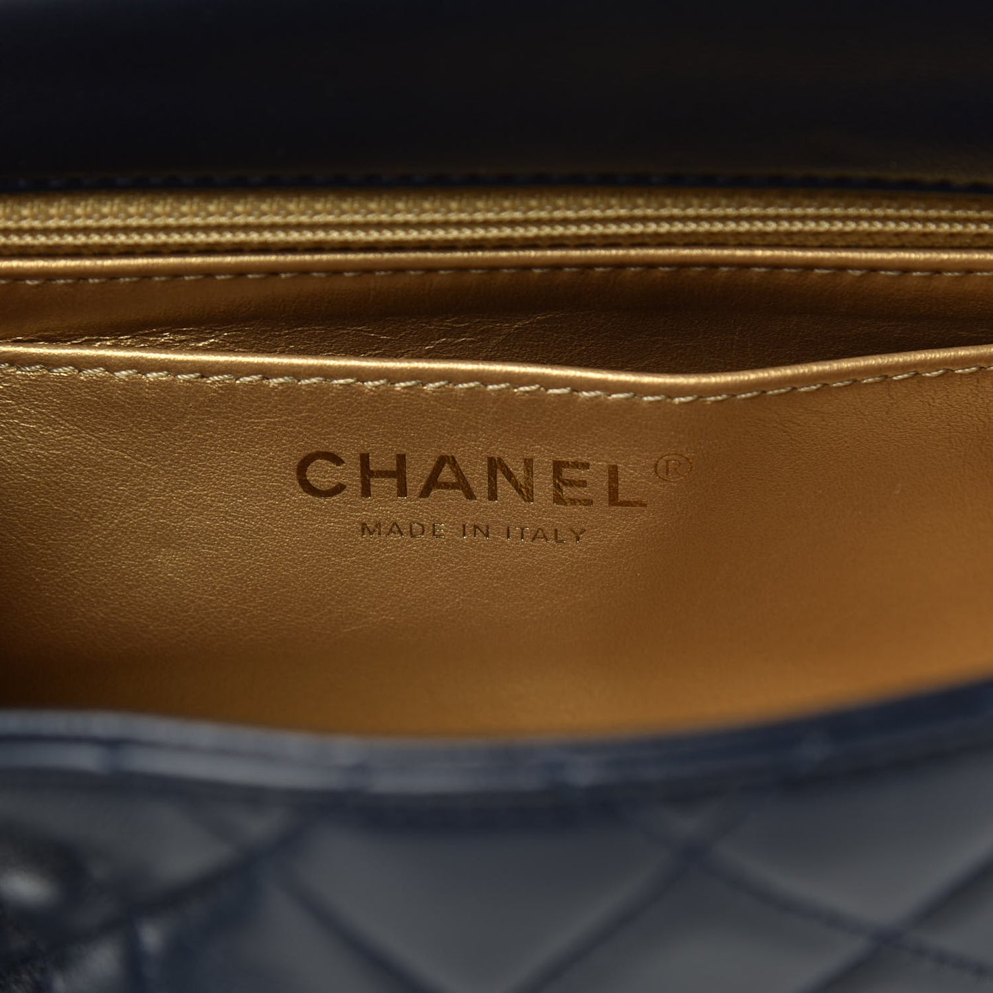 Lambskin Quilted Mini Pearl Crush Flap Navy Blue