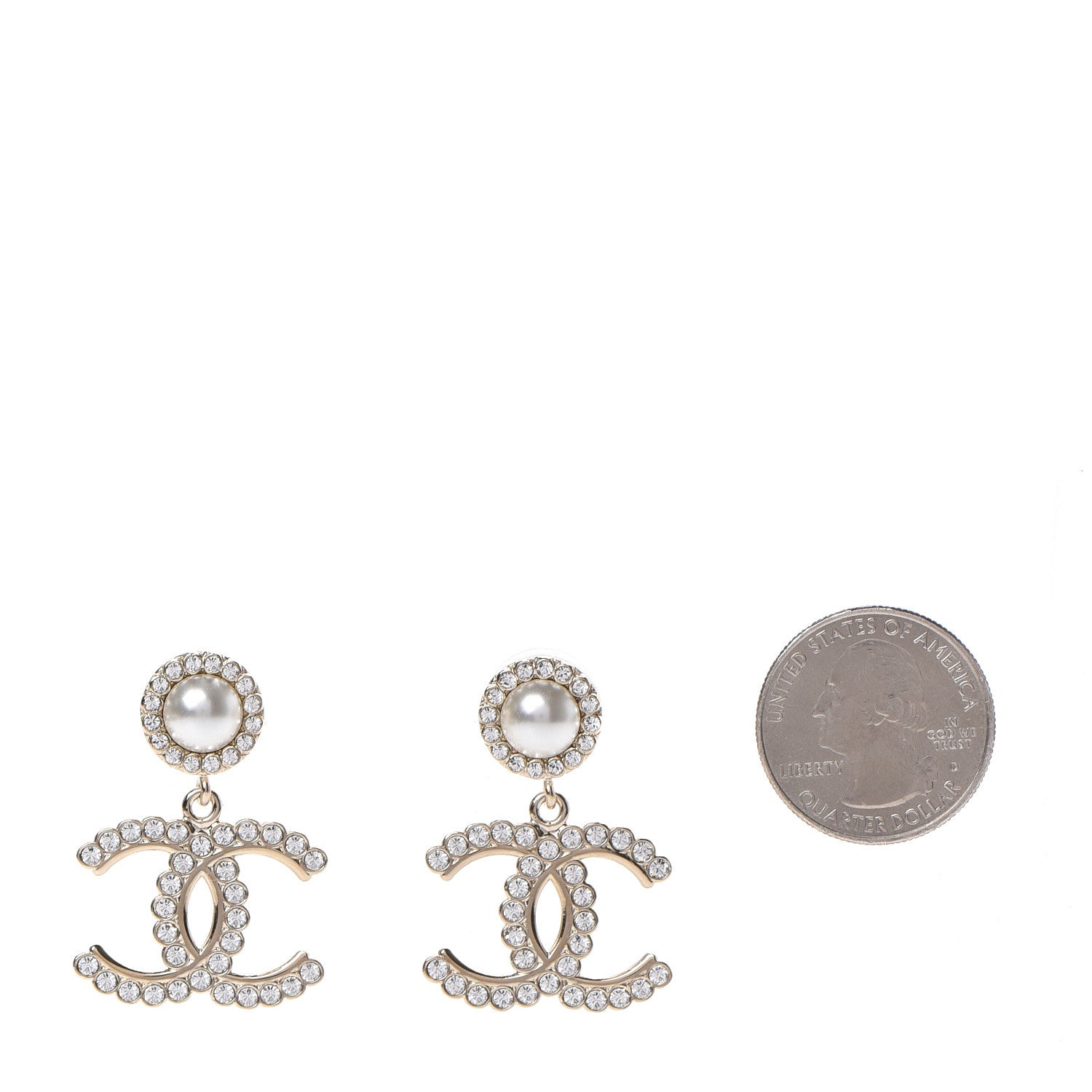 Chanel Crystal Pearl Bow-tiful CC Drop Earrings Gold 2 of 5