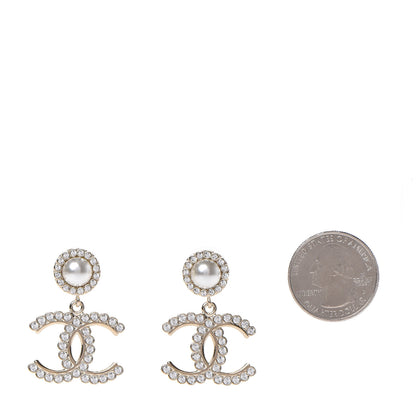 Chanel Crystal Pearl Bow-tiful CC Drop Earrings Gold 2 of 5